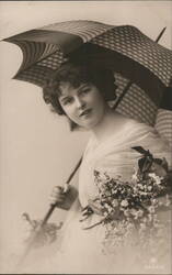 Young Woman with Parasol and Flowers Umbrellas & Parasols Postcard Postcard Postcard