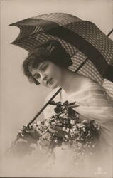 Woman with Parasol and Flowers Umbrellas & Parasols Postcard Postcard Postcard