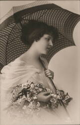 Woman with Parasol and Flowers Postcard