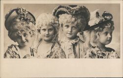 Four Girls with Curly Blonde Wigs and Fancy Hats C.G. Postcard Postcard Postcard