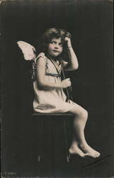 Putti Angel Child with Bow and Arrow, Vintage Postcard Postcard