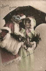 Bonne Année, Two Women with Umbrella, New Year Postcard