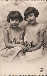 Two Girls with Flowers Postcard