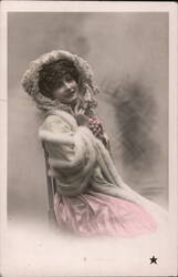 Young Woman in a Fur Stole and Bonnet Postcard