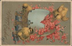 Easter Chicks with Forget-Me-Nots and Broken Eggshell Postcard