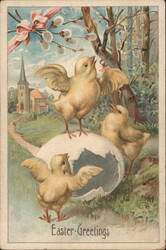 Three Chicks and Eggshell, Easter Greetings Postcard