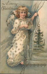 Merry Christmas Angel with Christmas Tree Postcard Postcard