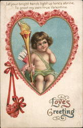 Cupid Valentine Cherub Holding Torch in Heart Postcard