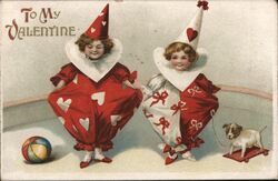 To My Valentine, Two Children in Clown Costumes Postcard