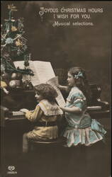 Joyous Christmas Hours, Children Playing Piano Postcard