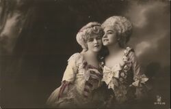 Two Women in French Rococo Style Costumes Postcard Postcard Postcard