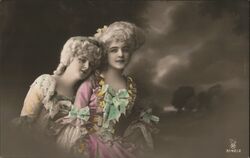 Two Women in French Rococo Style Costumes Postcard