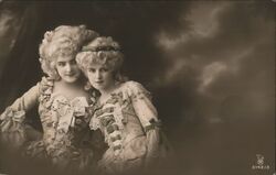 Two Young Women in Rococo Costumes Postcard