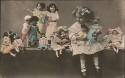 Little Girl with her Dolls Postcard