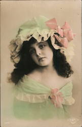 Young Girl with Pink Bow and Bonnet Postcard