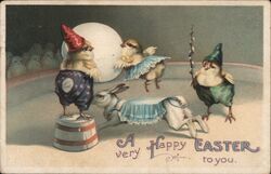 Happy Easter Chicks and Bunny Circus Postcard With Chicks Postcard Postcard