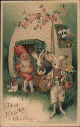 Gnome and Rabbits in Easter Egg House Postcard