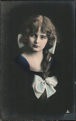 Young Girl with Braid and Bows, Portrait Postcard Postcard