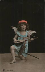 Little Girl Angel Playing Mandolin Postcard