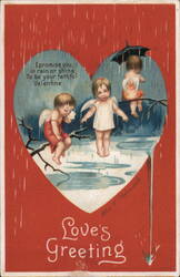 Three Cherubs in the Rain, Valentine's Day Postcard Postcard