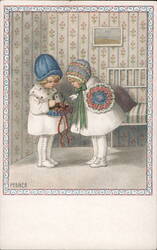 Two Children with Flowers and a Basket Postcard