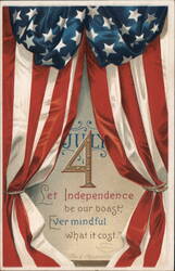 July 4th Patriotic Postcard, American Flag Drape Postcard