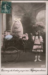 Little Girl with Easter Egg Cart, Pour Pâques Postcard