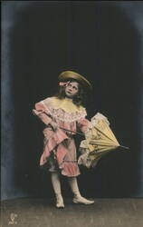 Girl with Yellow Parasol in Pink Dress Postcard