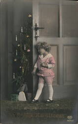 Young Child with Christmas Tree, Vroolyk Kerstfeest Children Postcard Postcard Postcard