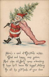 Santa Claus with Christmas Tree and Stocking Postcard