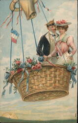 Couple in Hot Air Balloon Basket Hot Air Balloons Postcard Postcard Postcard