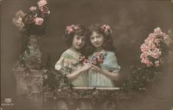 Two Girls with Flowers, Postcard Postcard