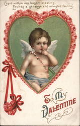 Cupid in Heart of Roses To My Valentine Postcard Postcard