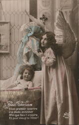 L'Ange Gardien, Guardian Angel, Two Children, Antique French Postcard Postcard