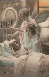 Guardian Angel Watching Over Sleeping Child Postcard