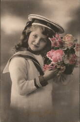 Little Girl in Sailor Suit with Bouquet Postcard