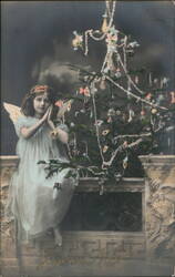 Angel Girl with Christmas Tree, Joyeux Noel Postcard Postcard