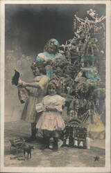 Three Girls with Christmas Tree and Toys Postcard