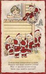 Christmas Carolers and Girl at Window Postcard