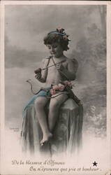 Putto Cupid with Bow and Arrow, French Postcard Postcard