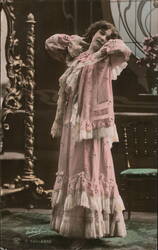 Young Woman in Pink Dress with Lace Postcard