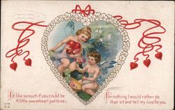 Valentine Cherubs, Fairy Wings, Flowers, Heart Fantasy Postcard Postcard Postcard