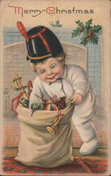 Merry Christmas, Boy with Toy Bag Toys Postcard Postcard Postcard