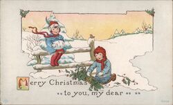 Merry Christmas to you, my dear - Children with Holly Postcard