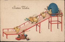 Sretan Uskrs - Chicks Sliding into Easter Egg Postcard