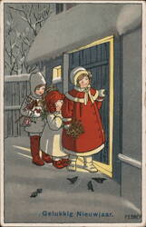 Children at the Door, Gelukkig Nieuwjaar Postcard