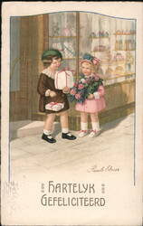 Dutch Children with Gifts in front of Shop Window Paul Ebner Postcard Postcard Postcard