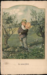 Le sexe fort. Boy Carrying Girl Across Stream Postcard