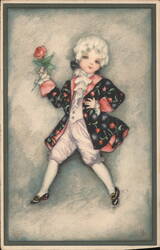 Boy in 18th Century Costume Holding a Rose Postcard