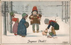 Four Children with Pigs, Joyeux Noël! Postcard Postcard Postcard